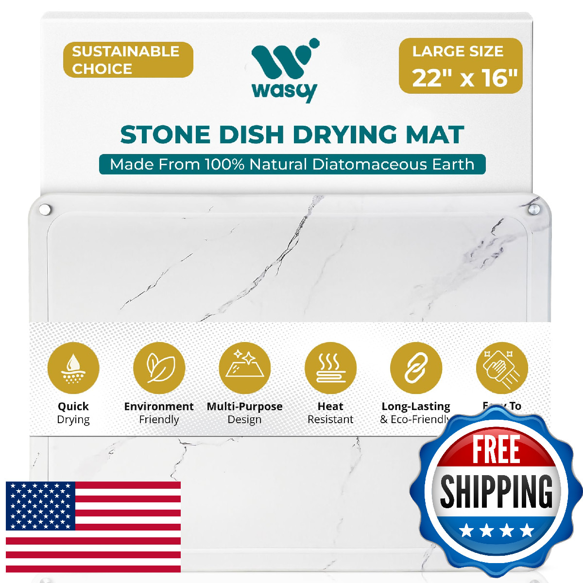 Extra Large Stone Drying Mat For Kitchen Counter, 22"X16", Stone Dish Drying Mat