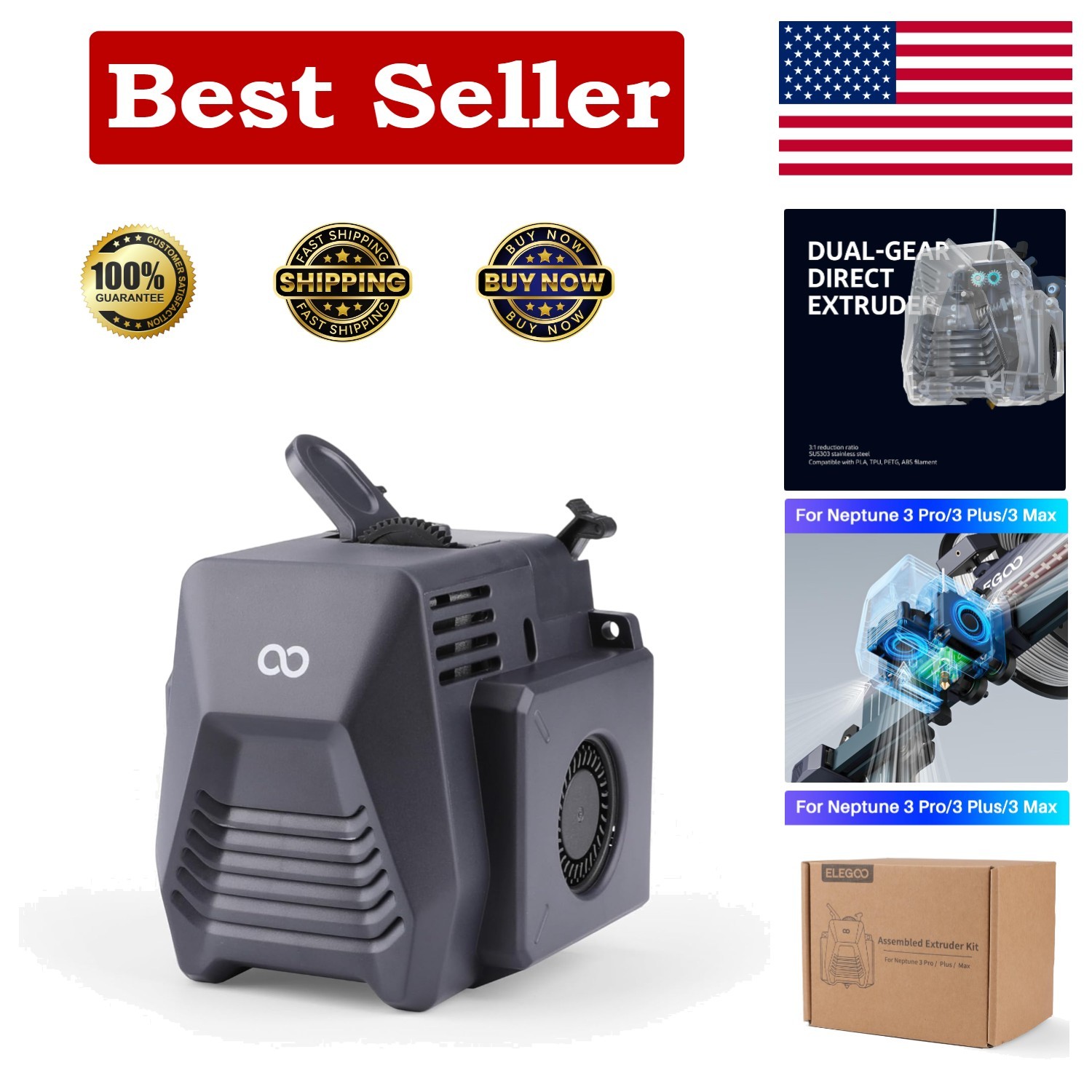 ELEGOO 3D Printer Extruder for Neptune 3 Pro/3 Plus/3 Max 3D Printer, Fully Asse