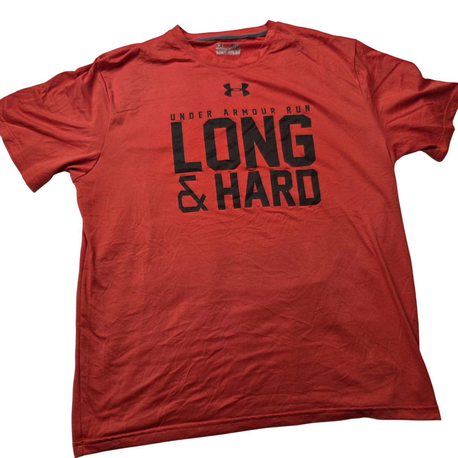 Under Armour Run Shirt Mens XL Red HeatGear Athletic Long & Hard Tee Workout