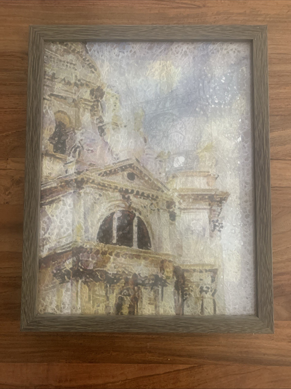 Vintage Framed Collage Textured French Architecture Scene