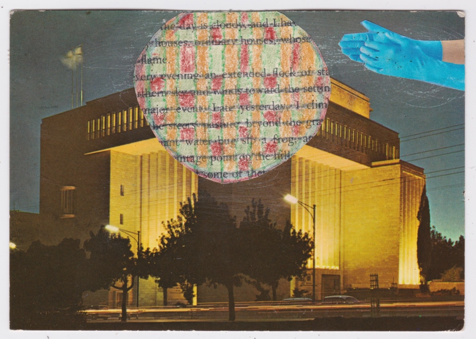 Mail Art David Greenberger "Blue Gloved Applause" original collaged postcard '23