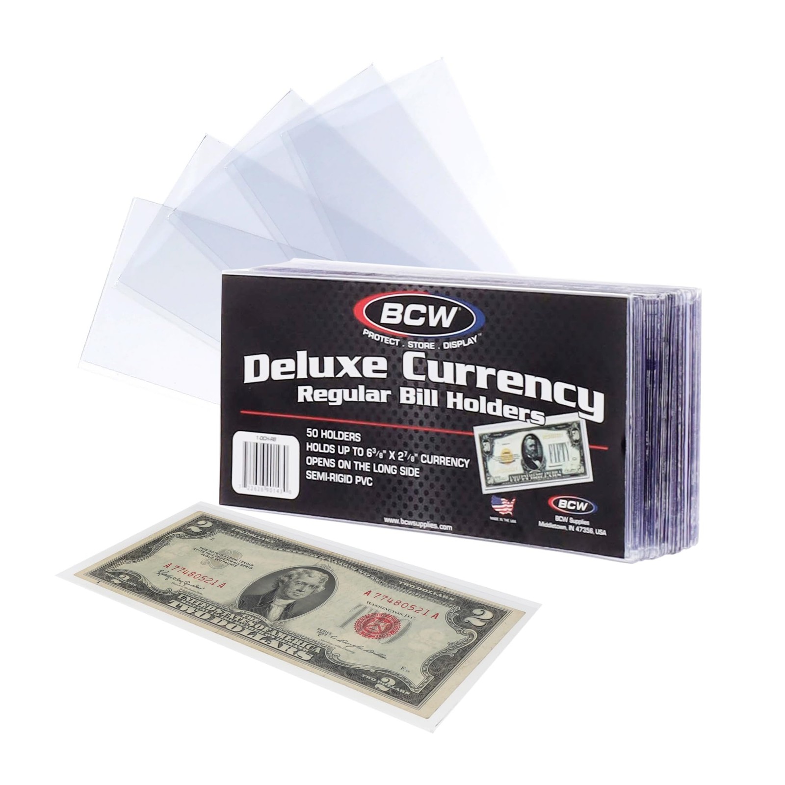 BCW Deluxe Currency Holder - Regular Bill (Dollar) Semi-Rigid - Clear 