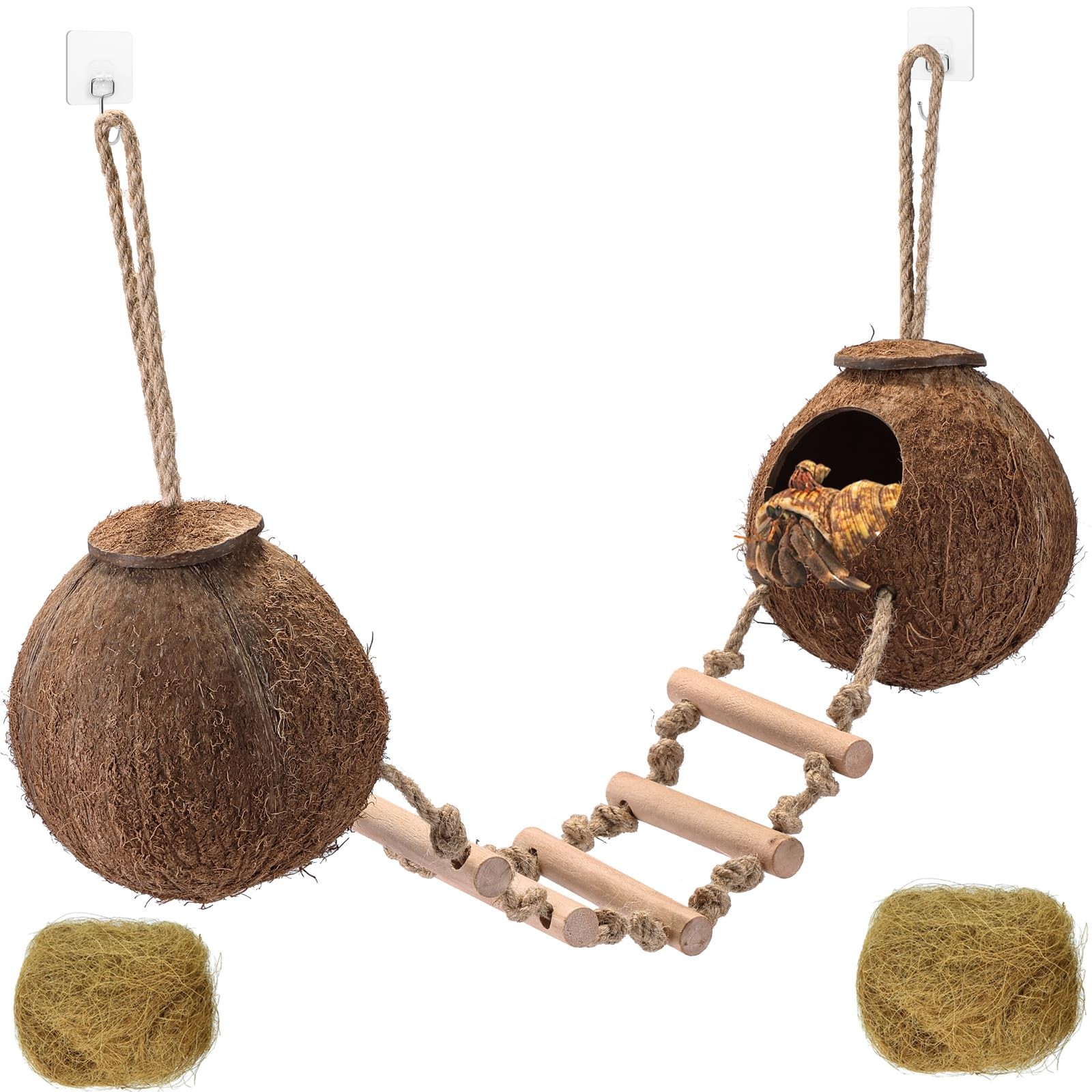 Gecko Tank Accessories, Hermit Crab Toys Double Coconut Shell Natural Coconut...