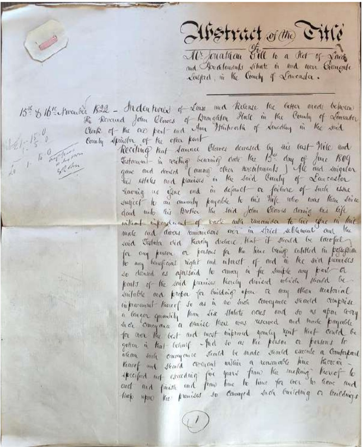 215 Yrs 1809 Lancashire Freehold Land Deed – 24pp Manuscript- Draw Maps (Green G