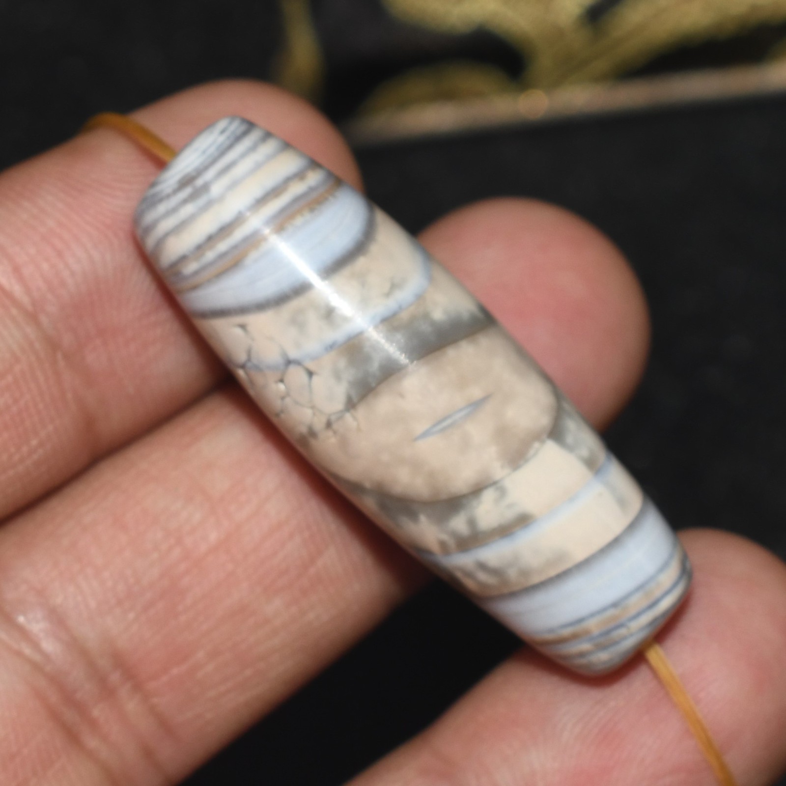 Big Rare Antique Old Central Asian Banded Agate Stone Bead with Eye