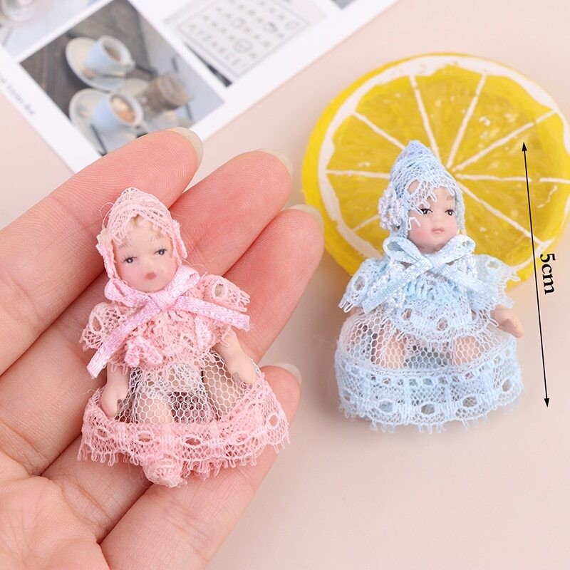 1:12 Scale Dollhouse Miniature Victoria Bisque Dolls Dress Baby Toys Accessories