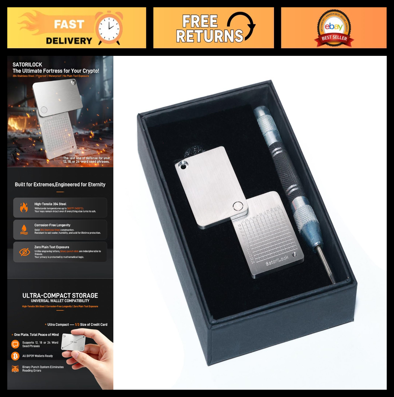 Crypto Seed Storage Capsule - Mini Stainless Steel Wallet for 12/24 Words Backup