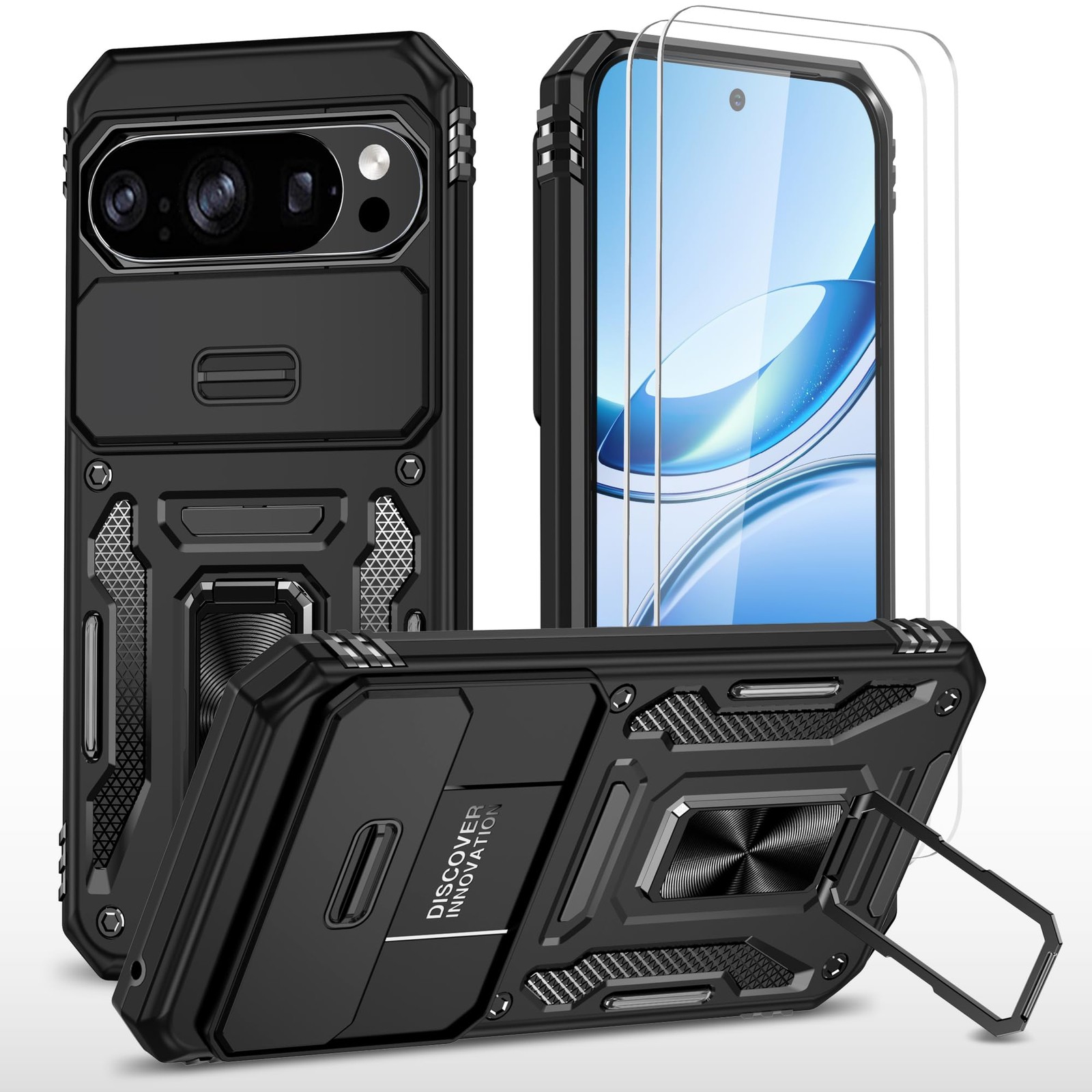 for Google Pixel 10/10 Pro Case with Slide Pro, Ring/Black 