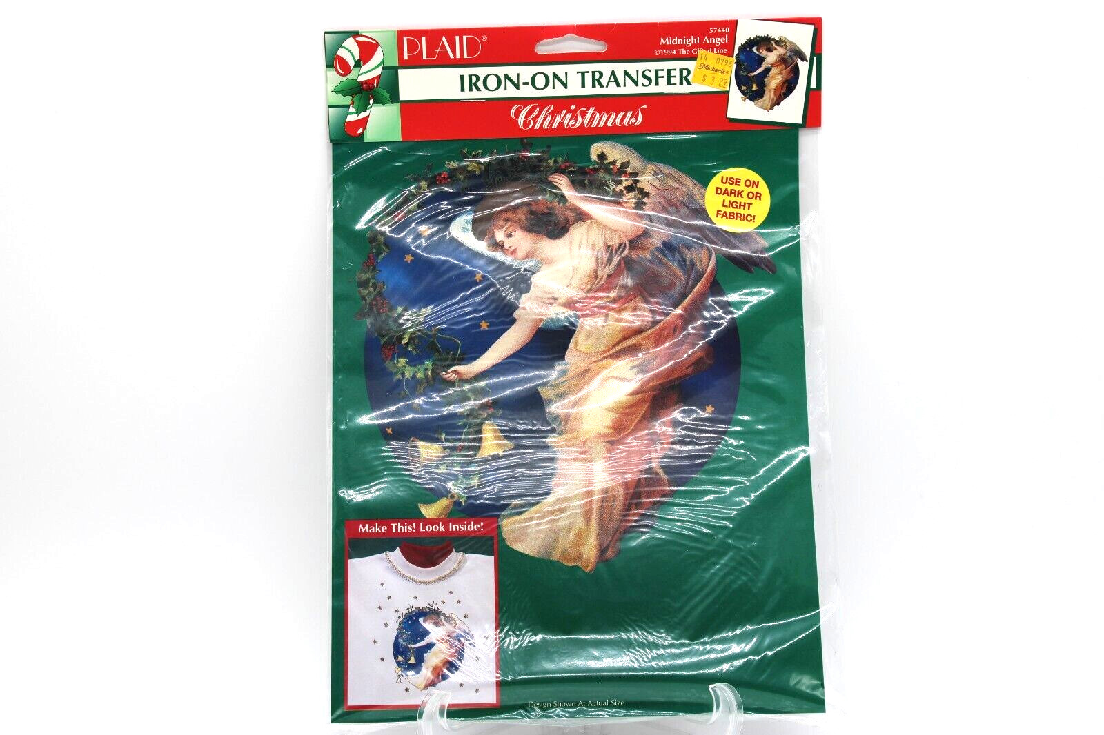 VTG Christmas Iron-on Transfer Midnight Angel 1995 Full Color Plaid 57440 NEW