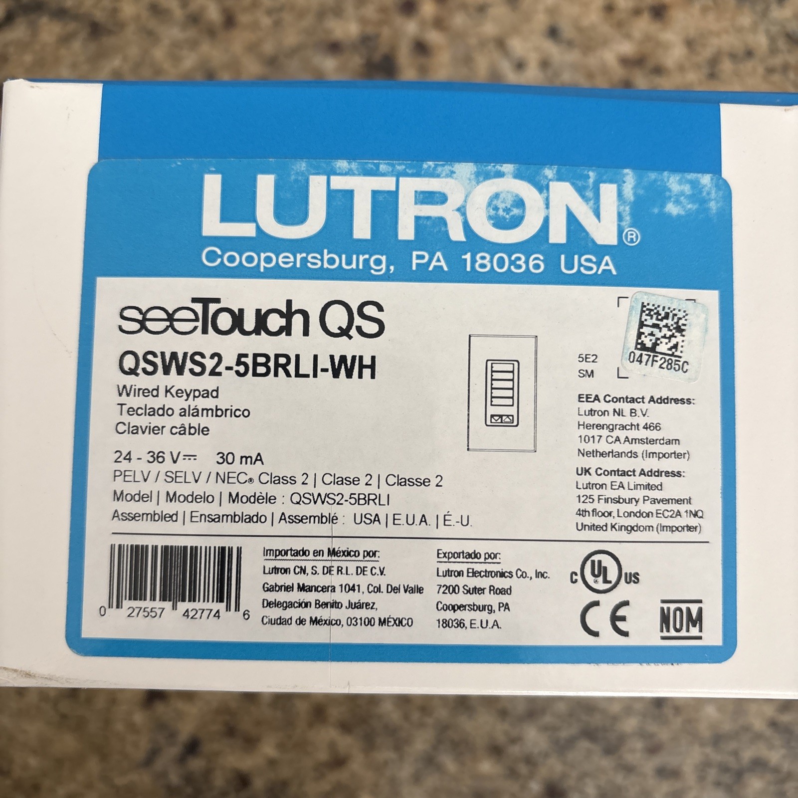 Lutron QSWS2-5BRLI-WH SEETOUCH QS 5 Button Wallstation New Open Box