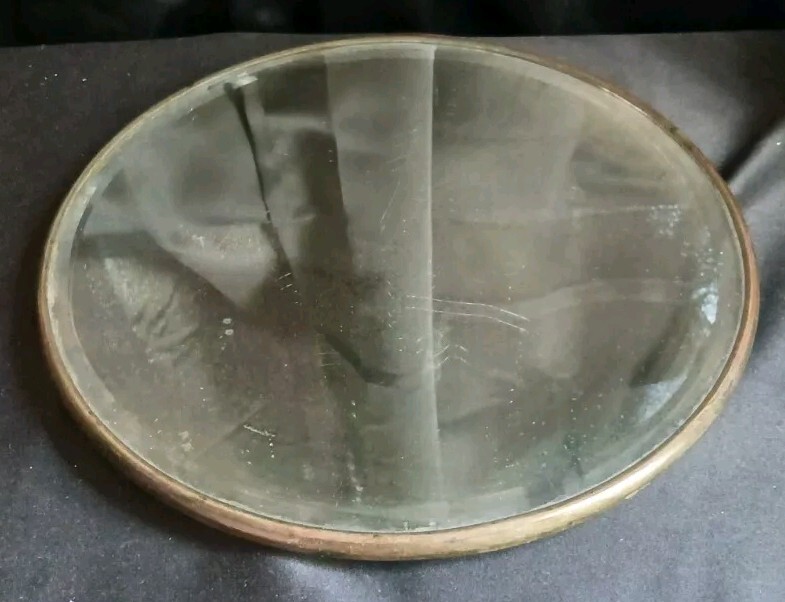 Antique Wall Mirror Beveled Edge Metal Frame Footed Tray Art Nouveau