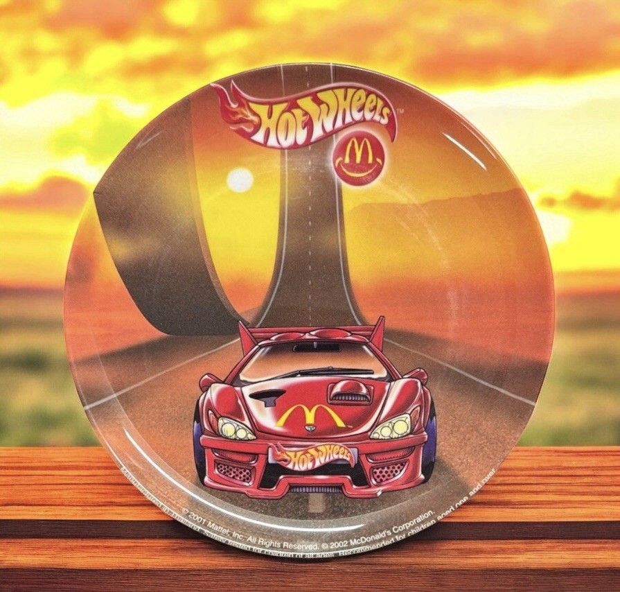 Vintage 2001 Mattel Hot Wheels McDonald's Melamine 8" Plate Dish Dinnerware