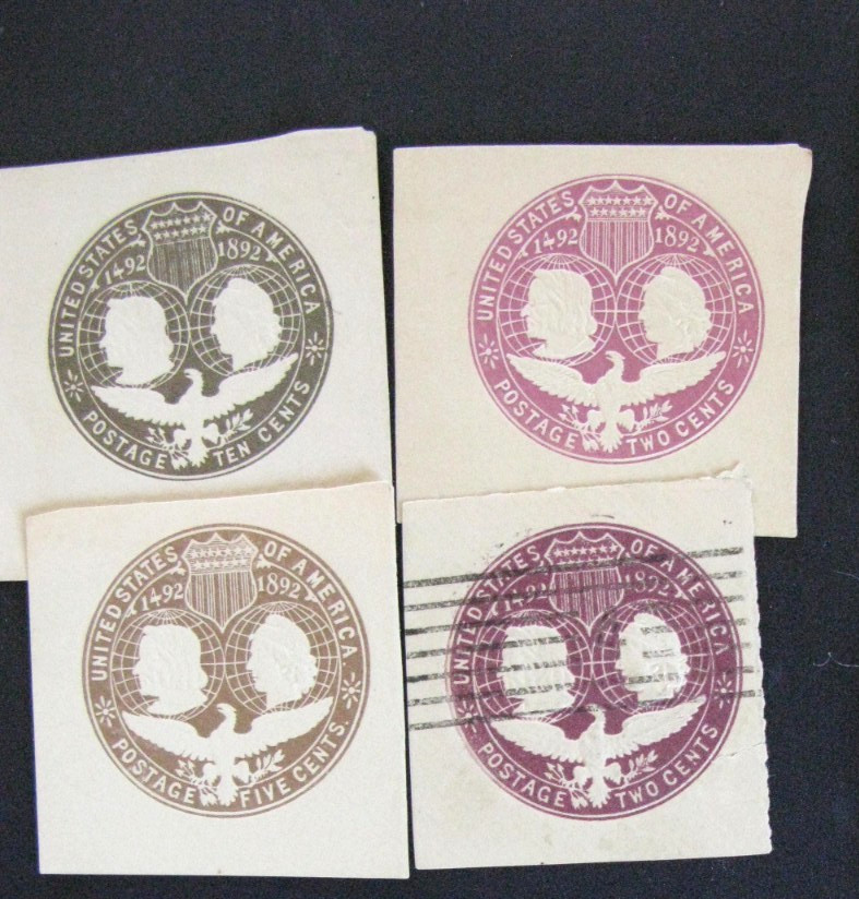 US Stamps 1893 Columbus Set of 4 Postal Cut Squares Scott U348/51 used/unused