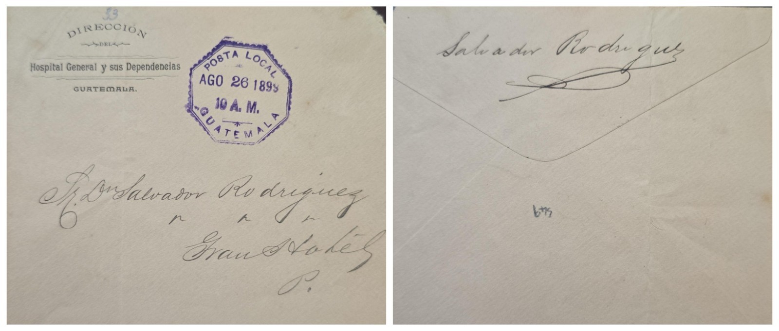 O) 1899 GUATEMALA, HOSPITAL GENERAL Y SUS DEPENDENCIAS, OFFICIAL CORRESPONDENCE,