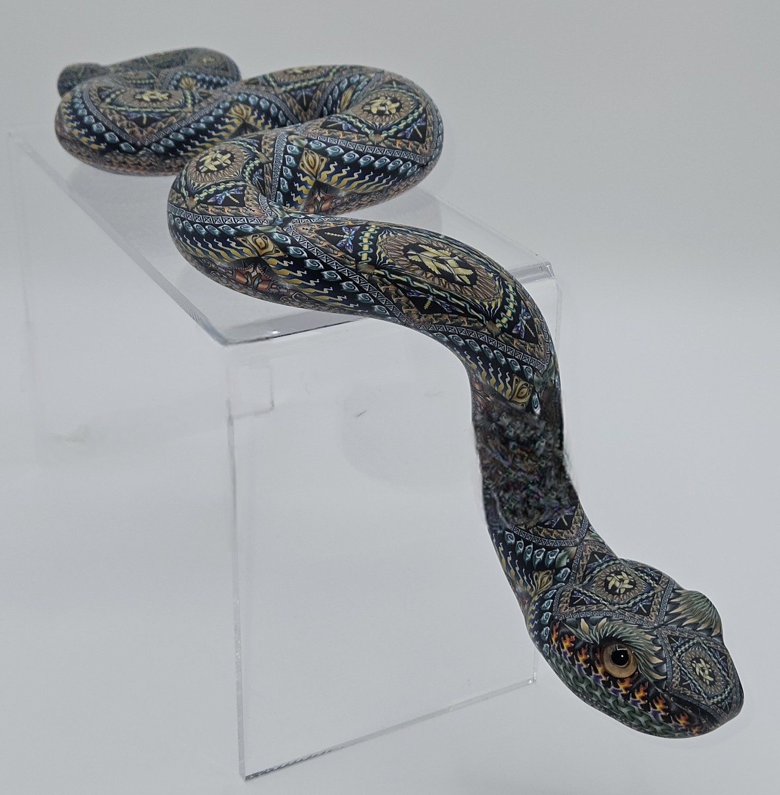 Jon Anderson Hand Made Fimo Clay 13.5" Snake Sculpture w/ Face Cane Signed 2008