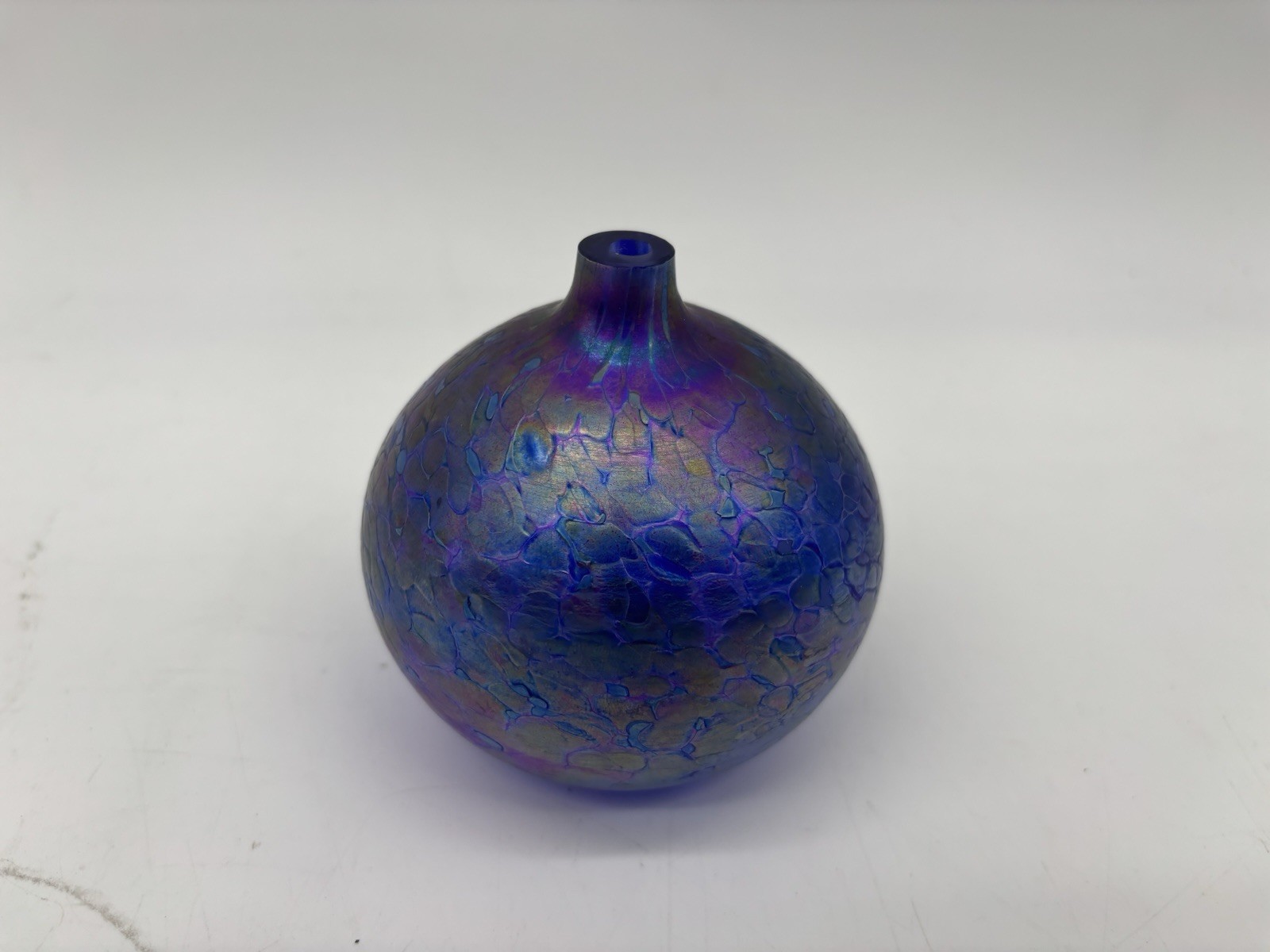 Blown Art Glass Oil Lamp Roger Vines Iridescent Purple Signed & Dated 93 1993