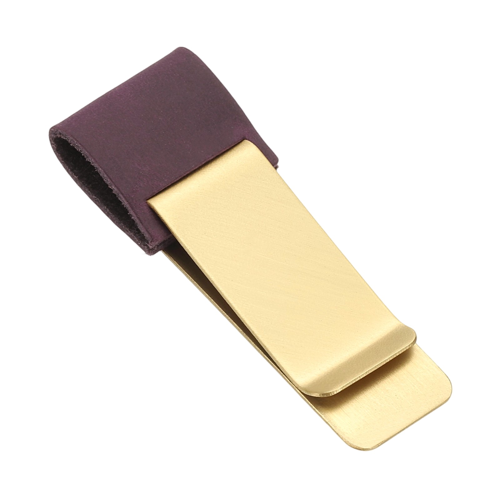 Notebook pen holder, brass pen clip with leather, dark purple
