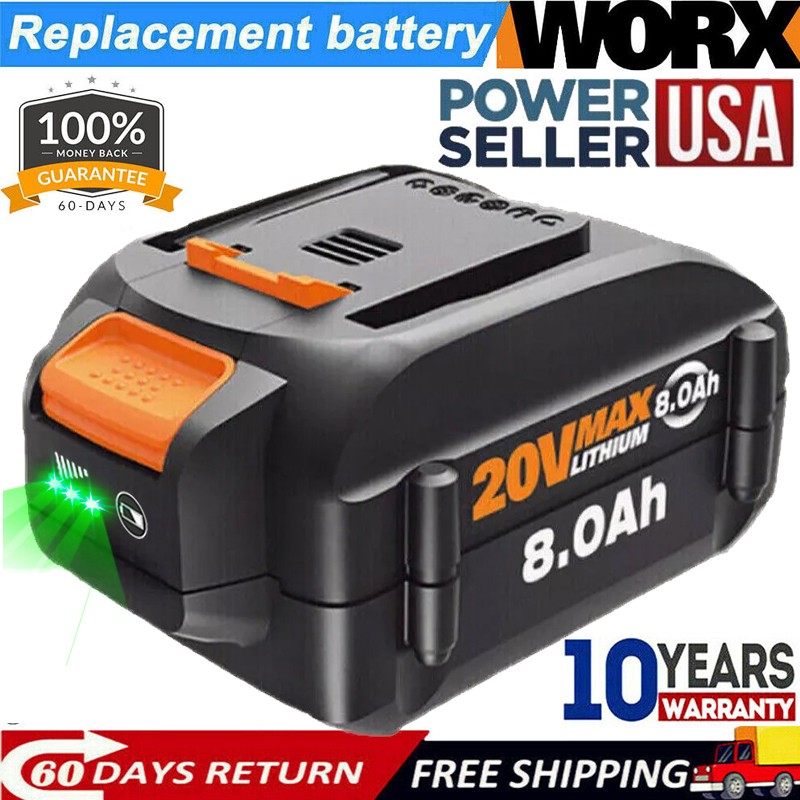 Pack For WORX 20V MAX Extend 8.0Ah Lithium Battery 20 Volt WA3520 WA3525 WA3575