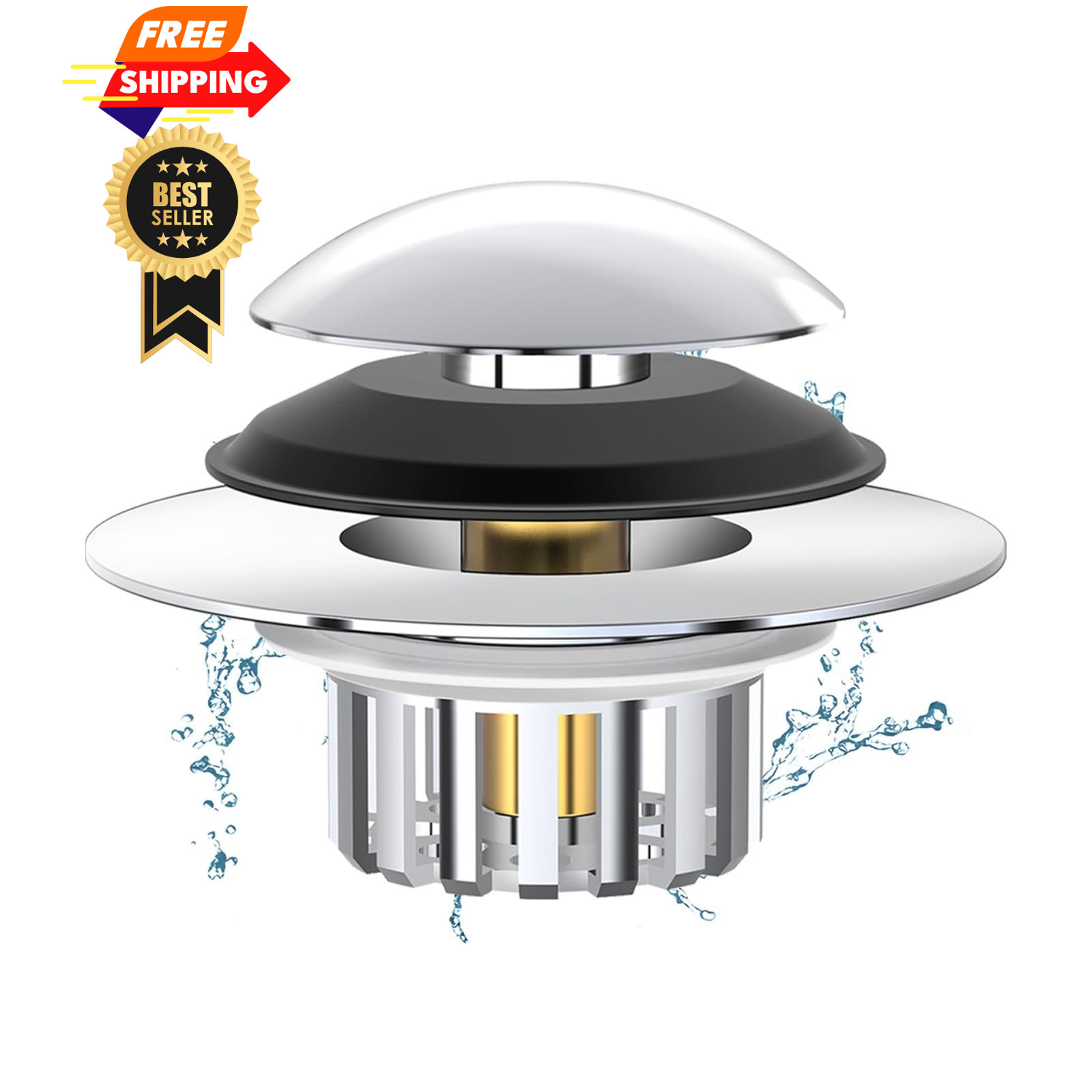 Universal 3 in 1 Bathtub Drain Stopper Hair Catcher, Silver 