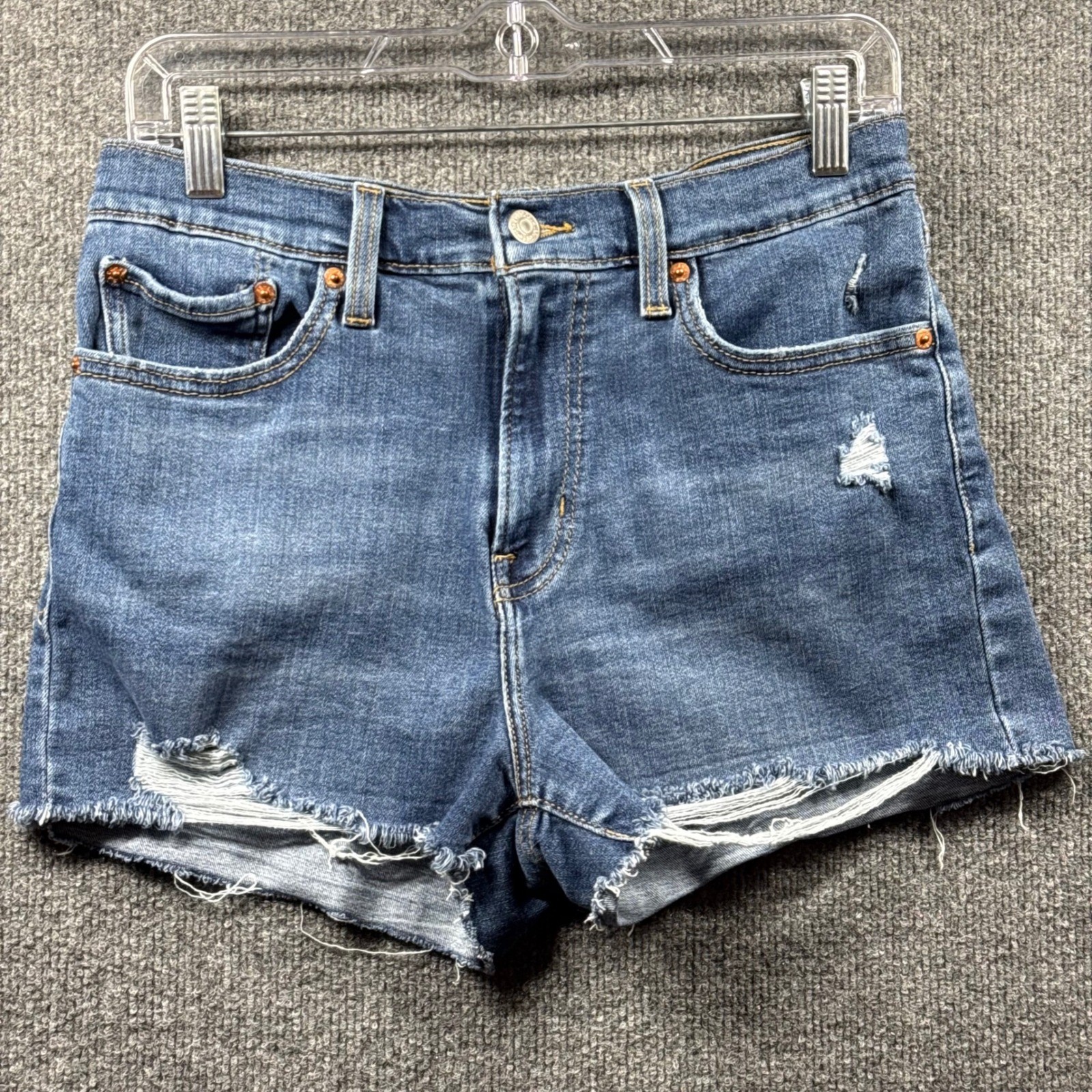 Levis Shorts Womens 29 High Rise Blue Distressed Frayed Hem Denim