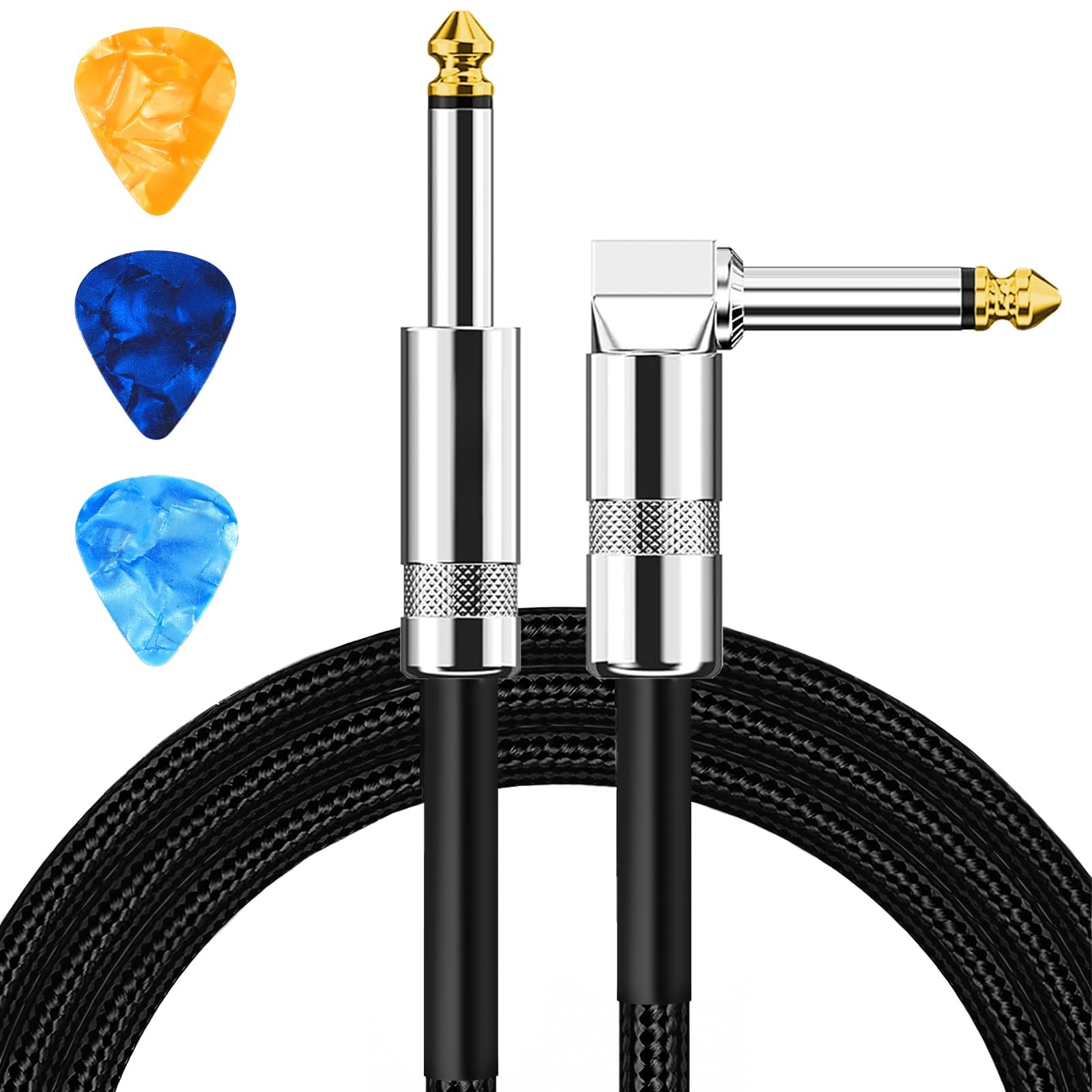Aqdocvf Guitar Cable, Cord 10ft, AMP 10ft-1pack-Right Angle, Black 