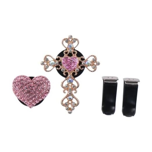 BYOBYO 2 Pieces Car Vent Clips, Pink Crystal Cross Car Vent Clip, Pink Heart 