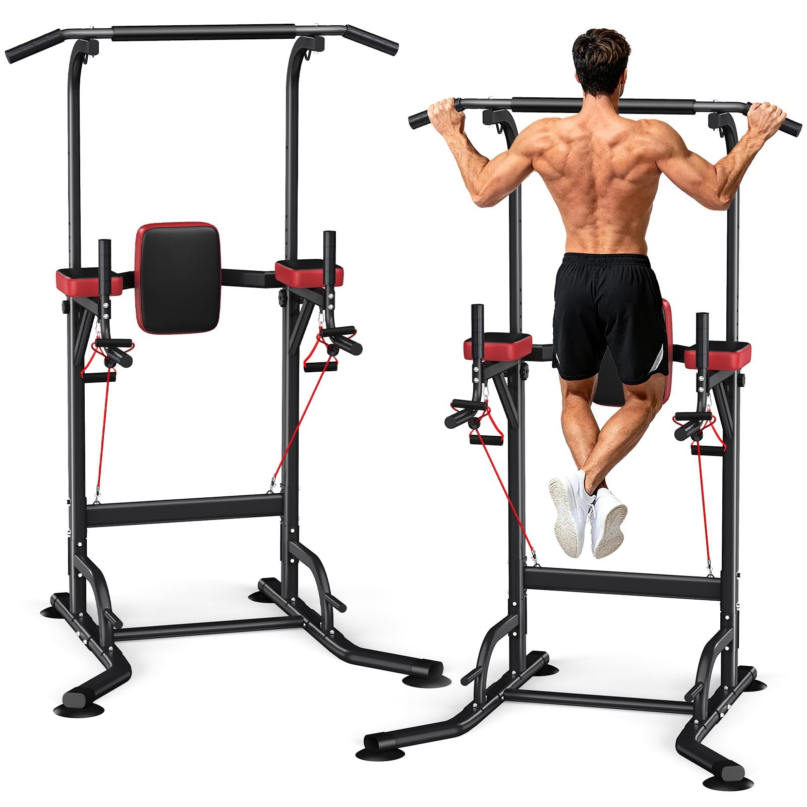 Dskeuzeew Pull Up Bar Free Standing for Multi-Function Home Gym Black Red 