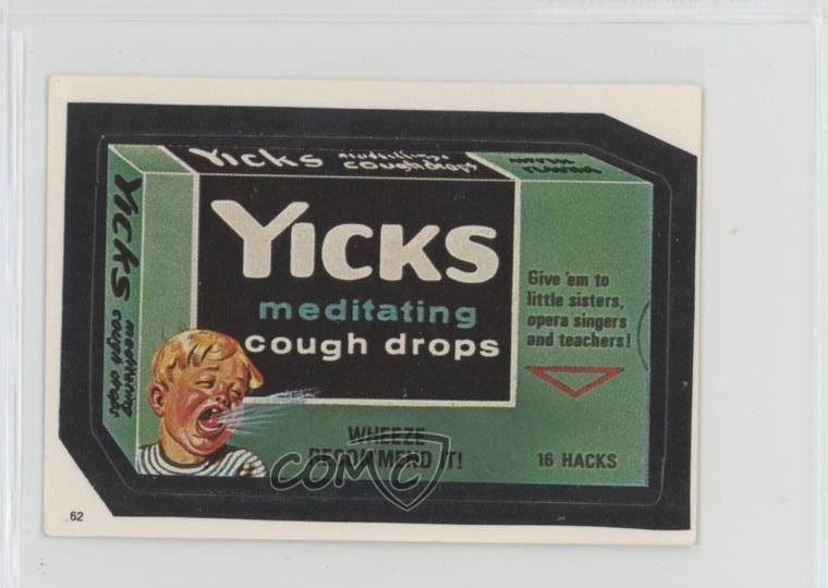 1986 Topps Wacky Packages Album Stickers Yicks meditating cough drops #62 0kb5