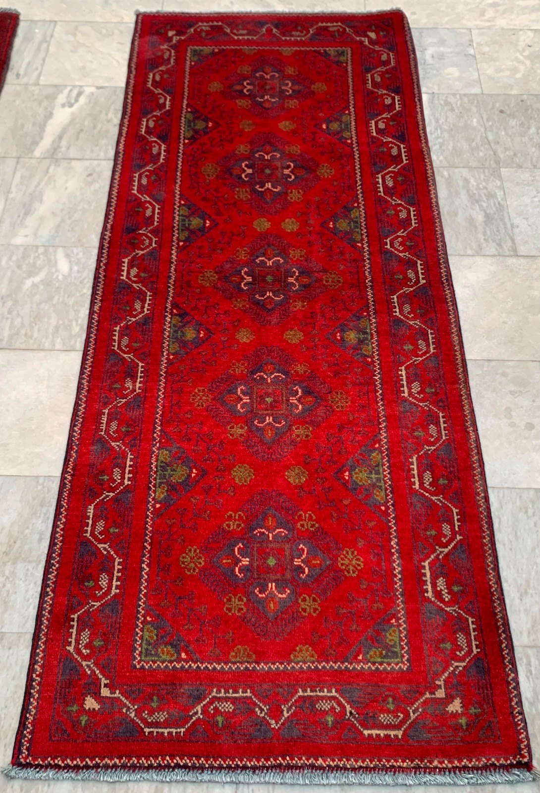 Traditional Hand Knotted Afghan Runner: Khal Mohammadi Wool, Hallway Rug 3x7 ft