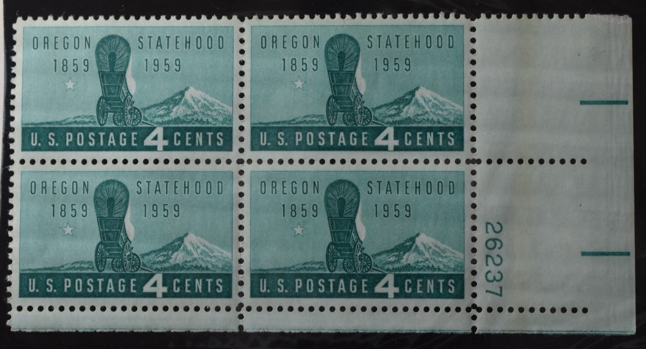 Scott # 1124 -  Oregon Statehood Issue 4c - Plate Block Of 4 - MNH 1958