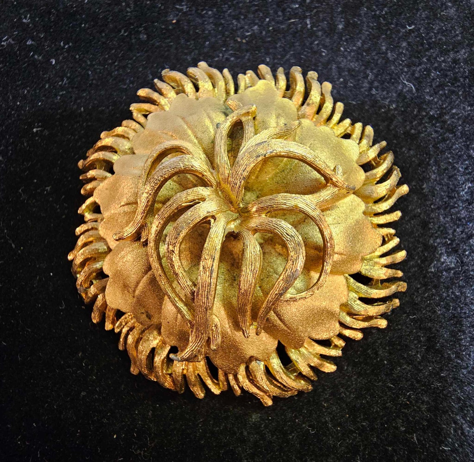 Vtg Sauteur Renoir goldtone brooch pin 3 layered 3D Flower Large 2.25"-S9- READ