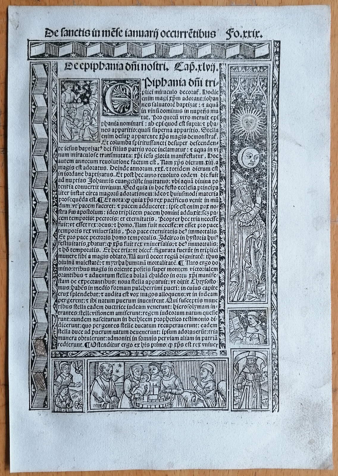 De epiphania - Saints Post Incunable Woodcut Leaf P. Natalibus - 1508
