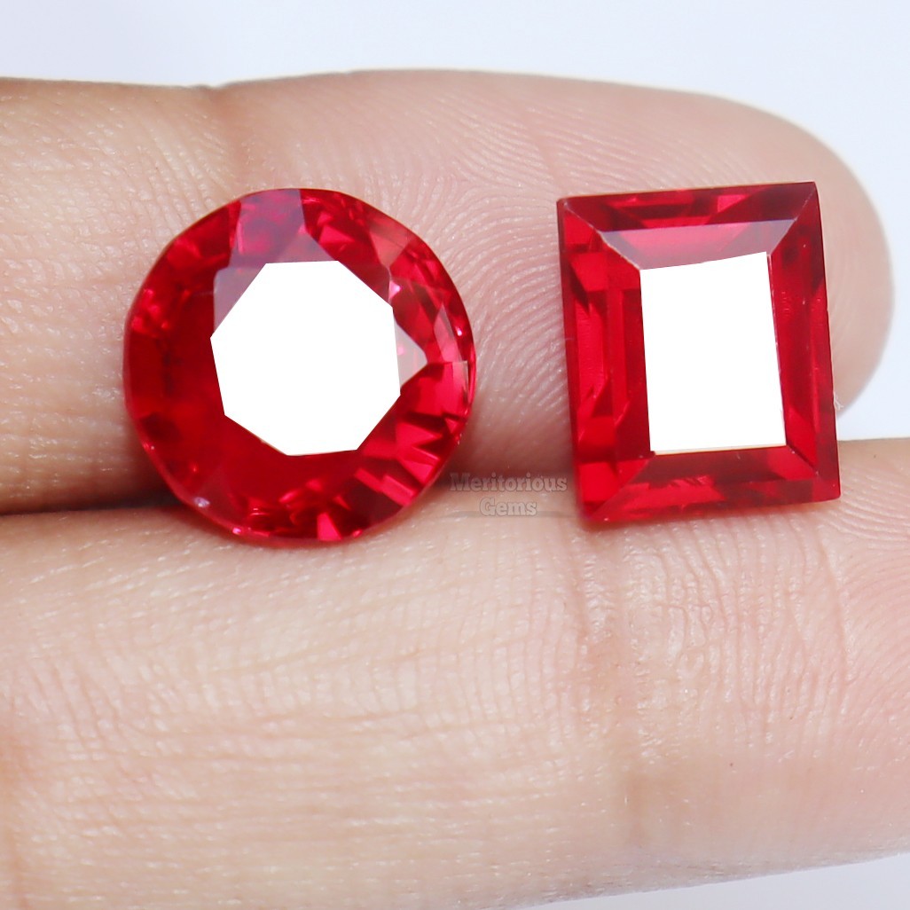 21.75 Ct AAA+ Natural Loose Gemstone Red Ruby CERTIFIED Pair Round-Princess Cut