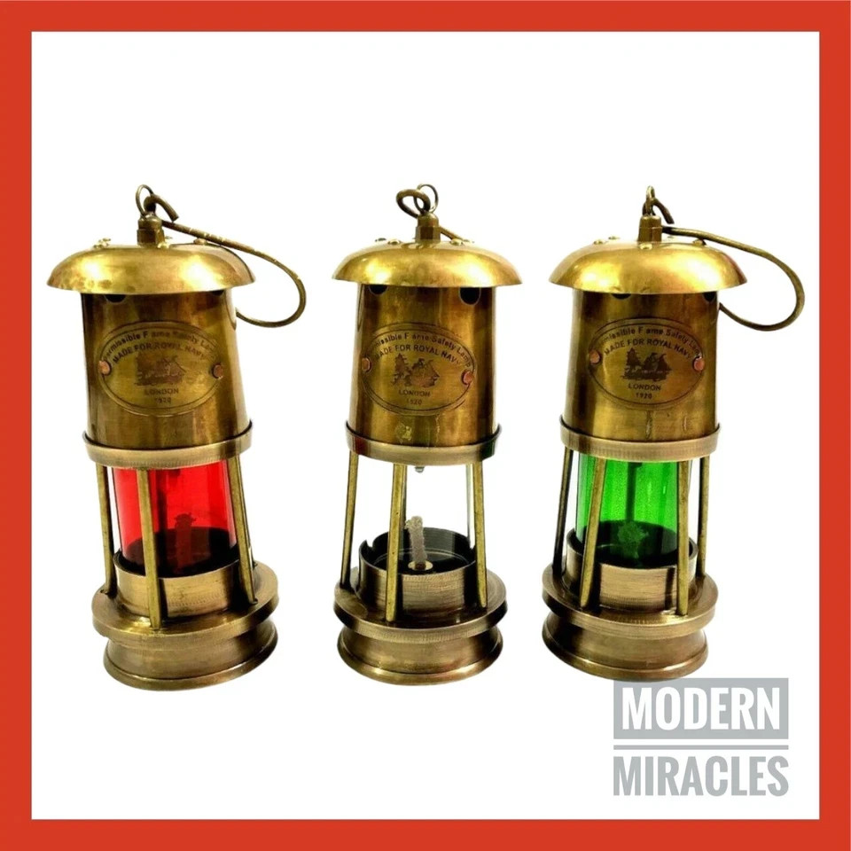 Vintage Brass Ship Lantern Light Set Maritime Nautical Hanging Lamps