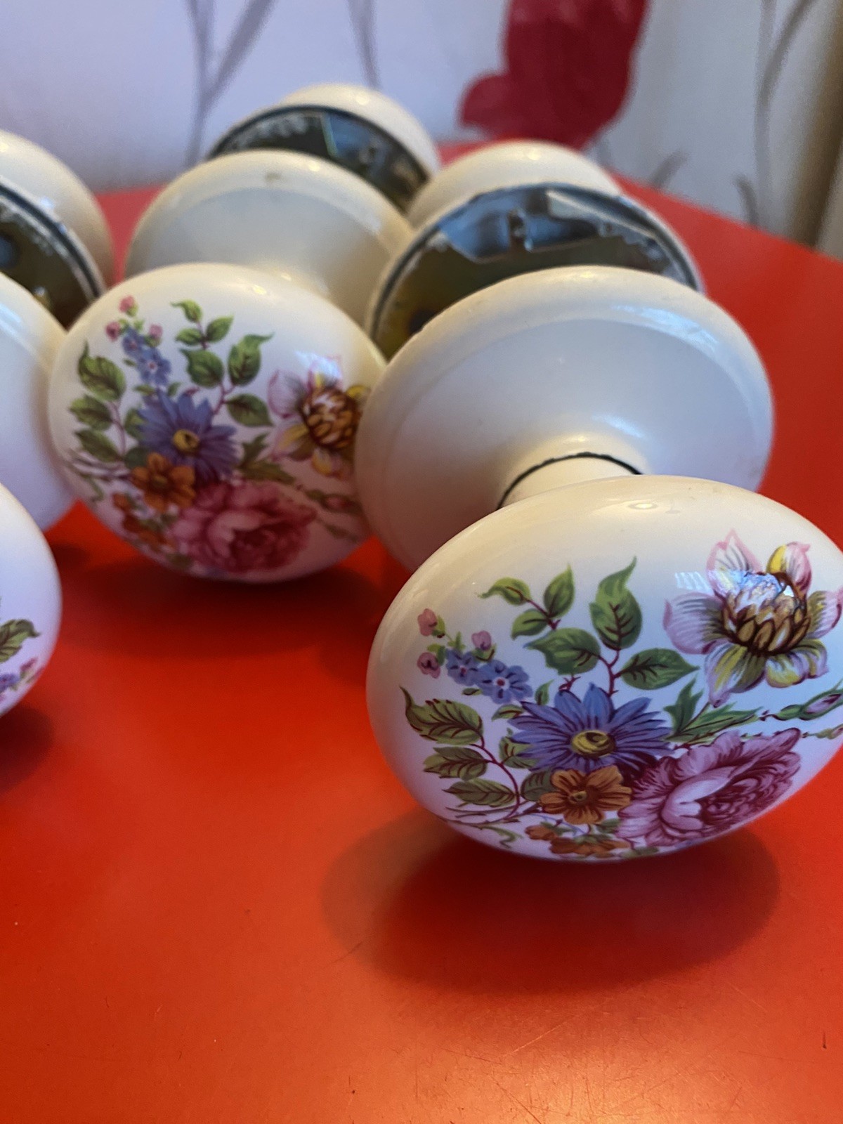 Vintage Ceramic Door Knobs X 3 Pair Floral Gainsborough Australia