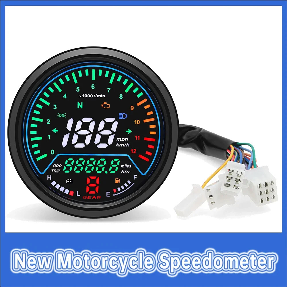 Motorcycle Instrument with Speedometer Odometer Tachometer LCD Oil Gauge Gear