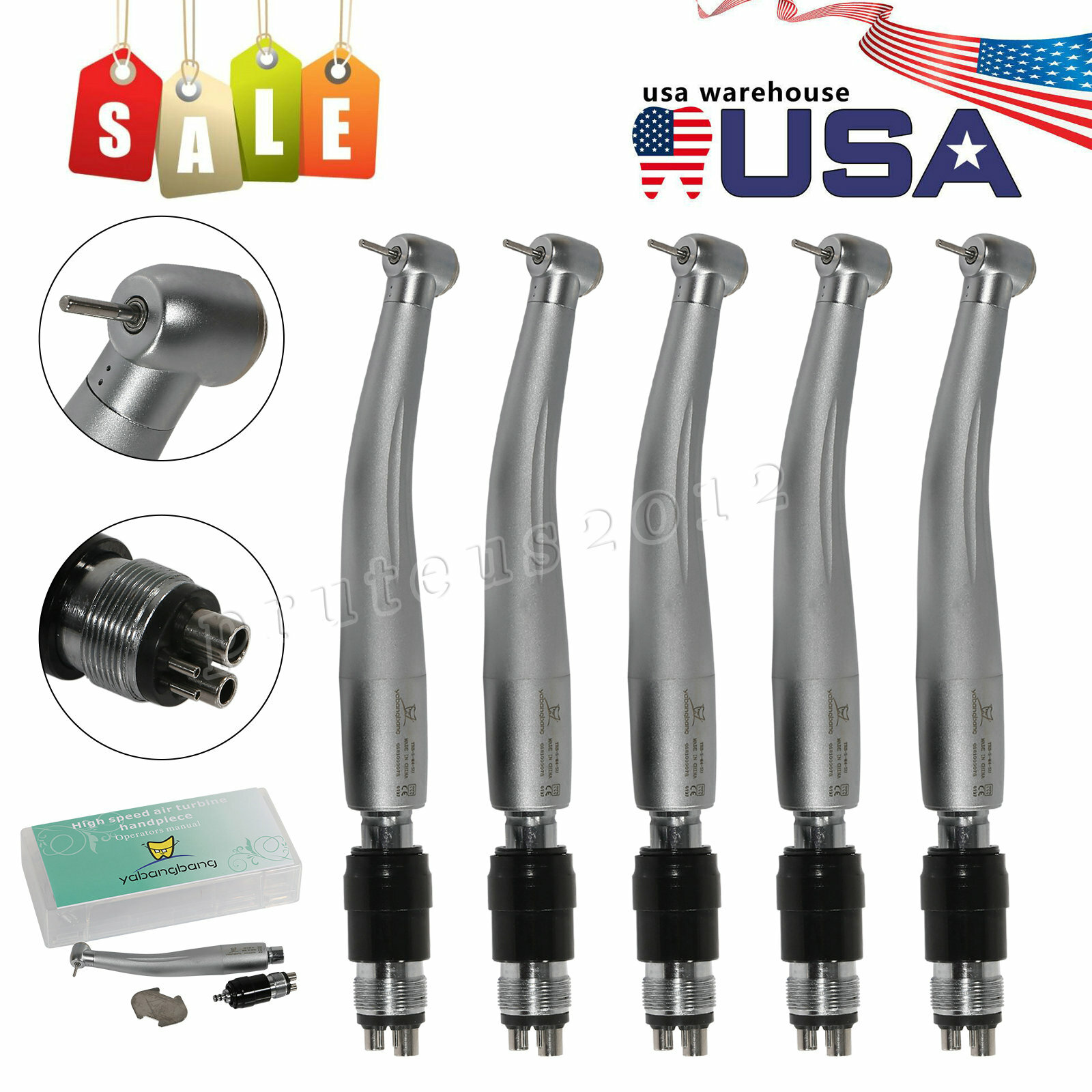 5 x NSK Style Dental High Speed Handpiece with 4Hole Quick Coupler Standard 9W