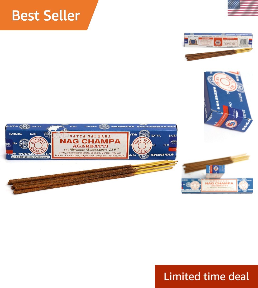 3 Packs Origional Sai Baba Nag Champa Incense Sticks Joss Insence - Insense 1...