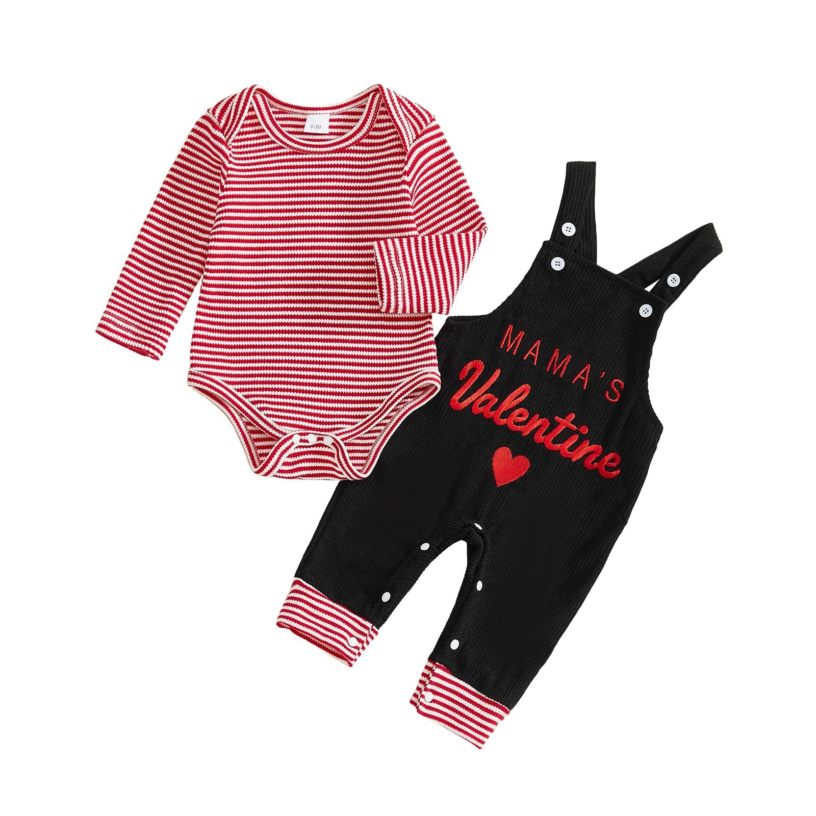 Newborn Baby Boy Valentines Outfit Striped Romper Heart Pants Overalls Infant...