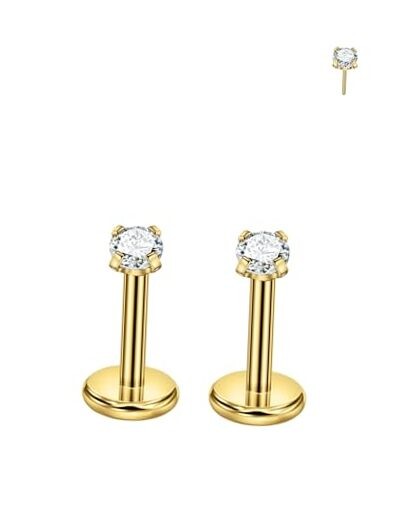  Surgical Steel Threadless Push Pin Labret 2.0mm, 18 Gauge 5mm 18k gold-plated