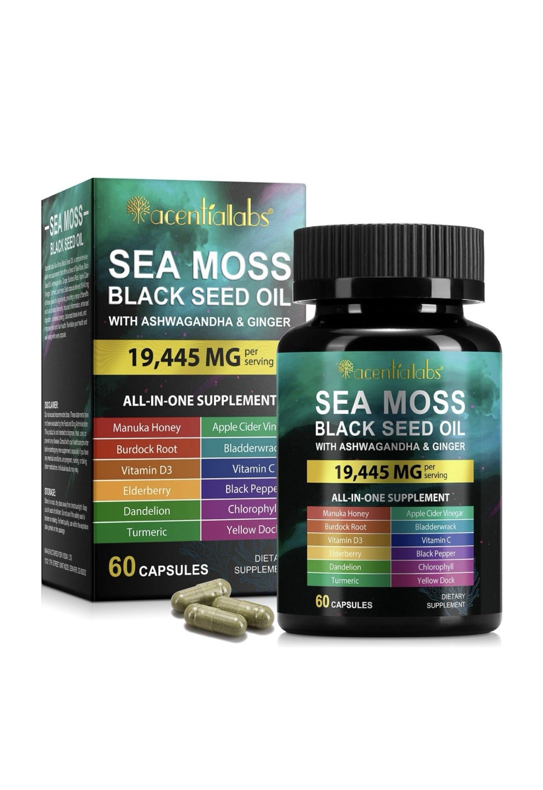 Sea Moss Black Seed Oil Ashwagandha Ginger Turmeric Capsules, Moss... 