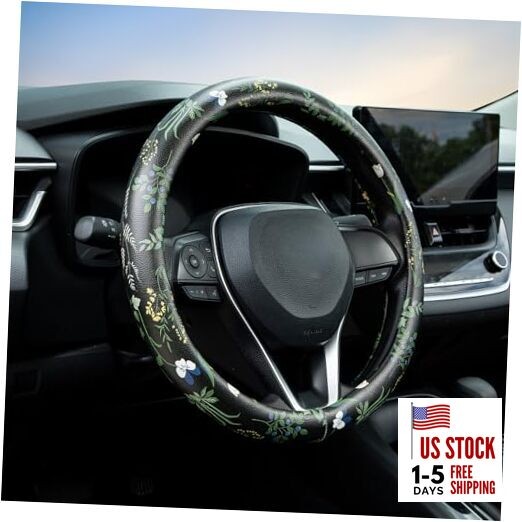Steering Wheel Cover Auto Leather Steering Wheel Protector, 15 inch Boho Floral