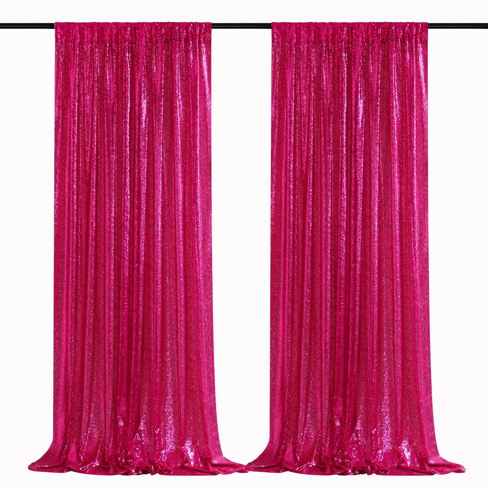 B-COOL Sequin Backdrop Curtains 2 Panels 2ftx8ft Glitter Fuchsia Hot Pink