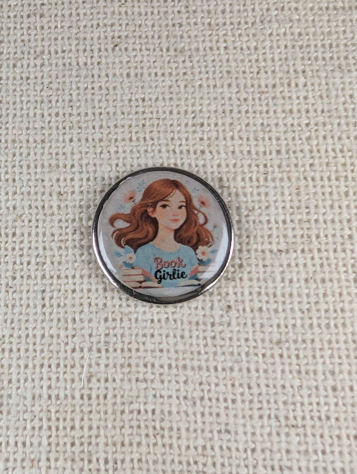 Book Girlie Lapel Pin Badge - book girl with brown hair - book lover gift