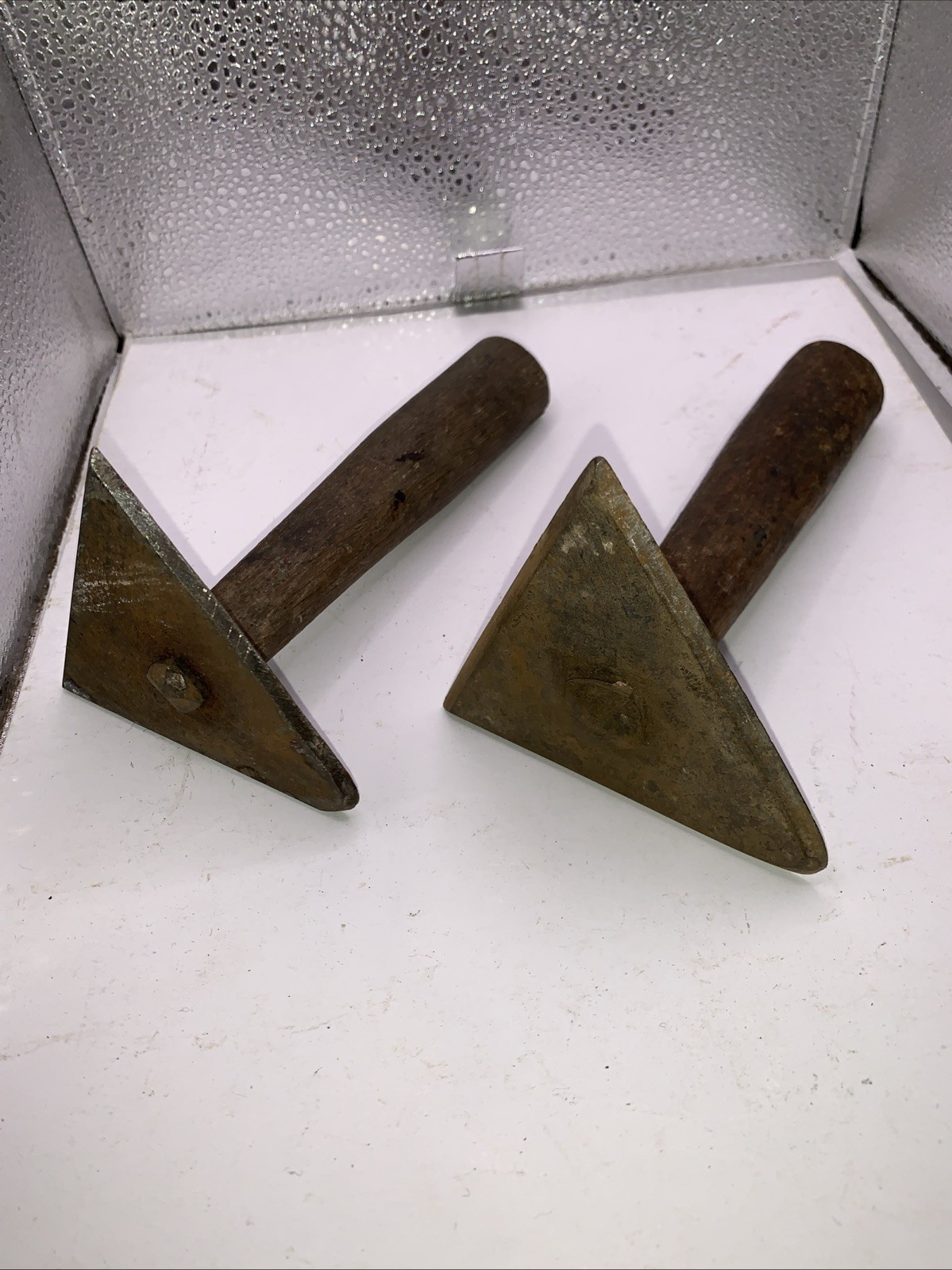 (2) Large Rustic Antique Triangle Handmade Paint Scrapers