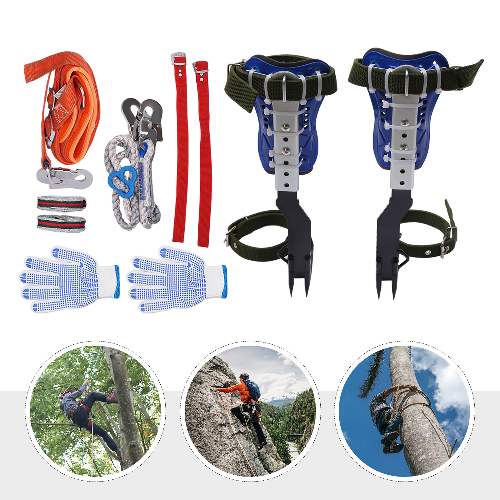 Tree Climbing Spike Set Adjustable Pole Climbing Gear Kit W/Safety Belt Portable