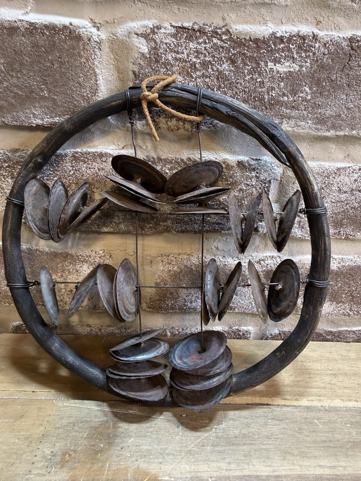 Antique African sistrum Instrument Primitive Brass Shaker 7”