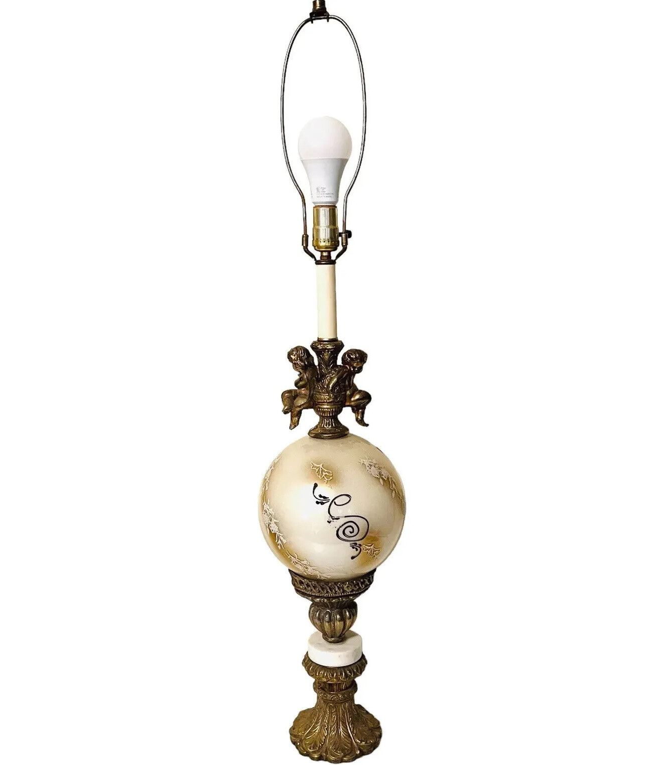 Vintage Carl Falkenstine Monumental Blown Glass & Brass Cherubs Table Lamp 40”H