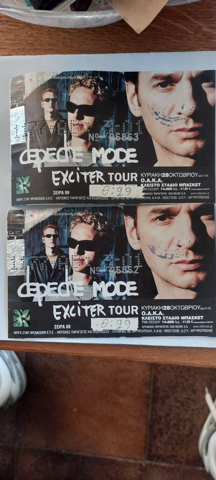 Depeche Mode Exciter Tour Athens Greece 10/28/2001 Vintage Uncut/Unused Tickets 