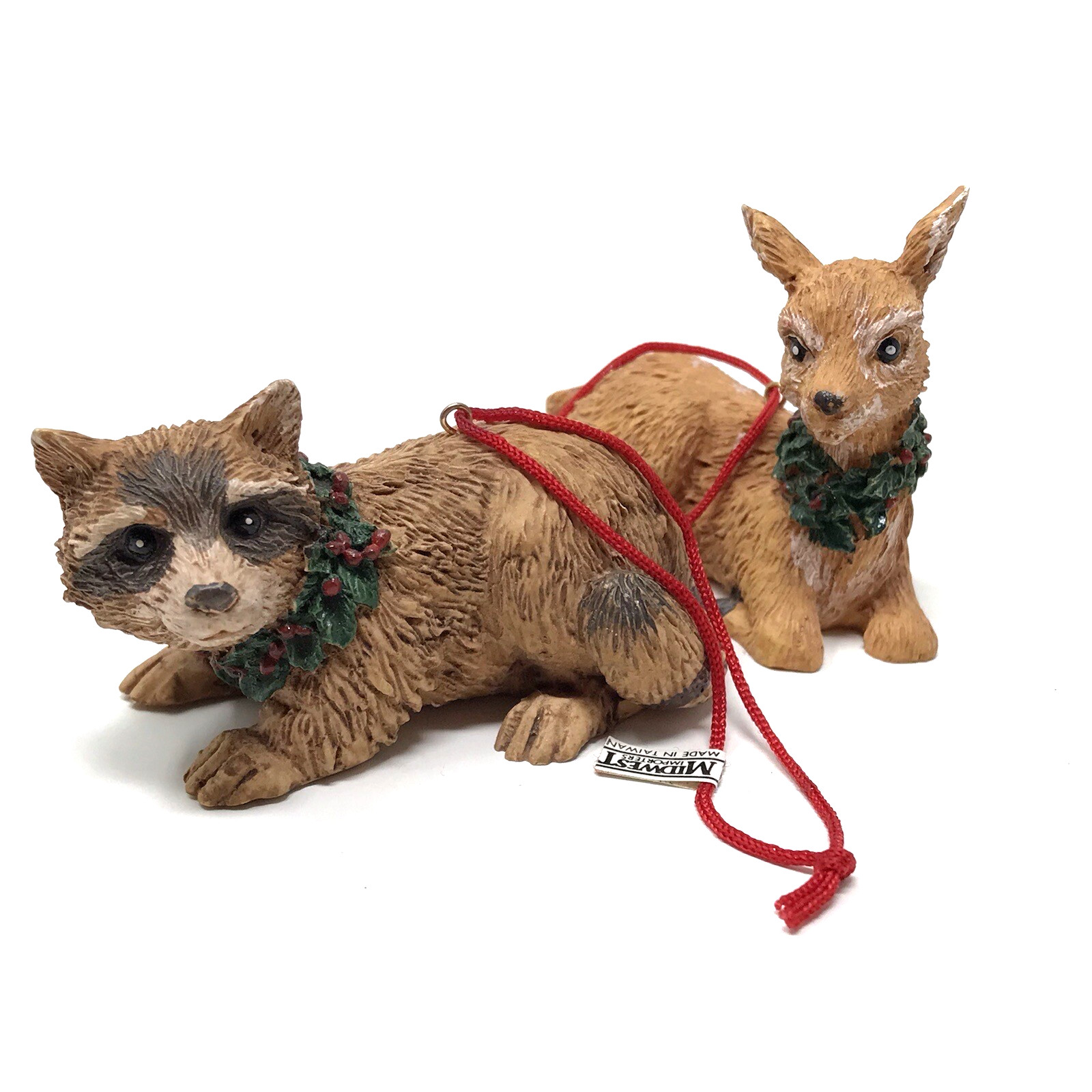 VINTAGE MIDWEST IMPORTERS WOODLAND ANIMALS DEER RACCOON CHRISTMAS ORNAMENTS